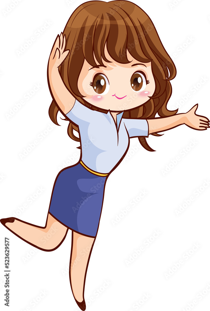 Smiling beautiful woman character in cute actions Smiling beautiful woman character in cute actions