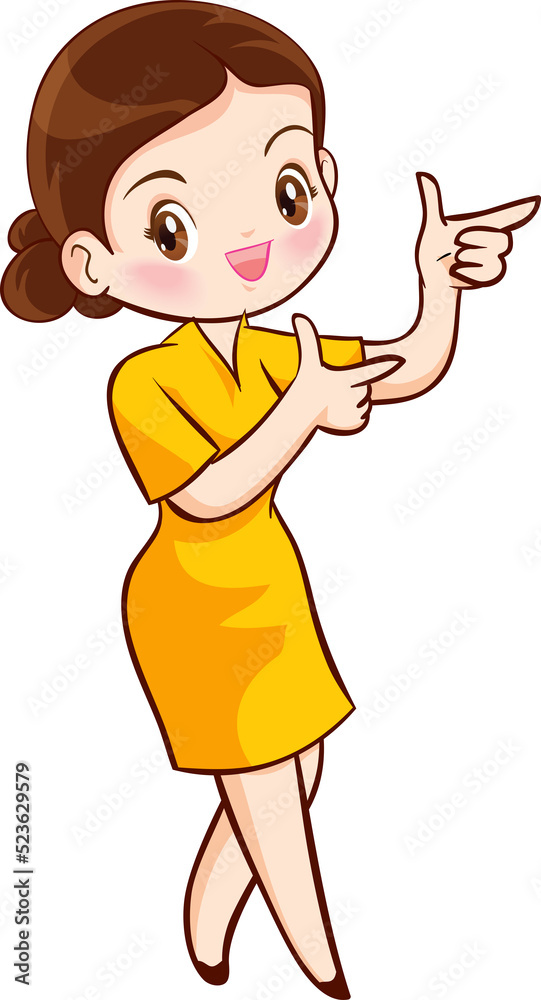 Smiling beautiful woman character in cute actions Smiling beautiful woman character in cute actions