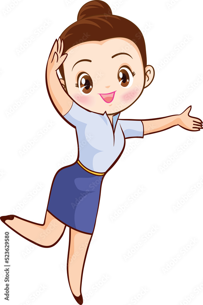 Smiling beautiful woman character in cute actions Smiling beautiful woman character in cute actions