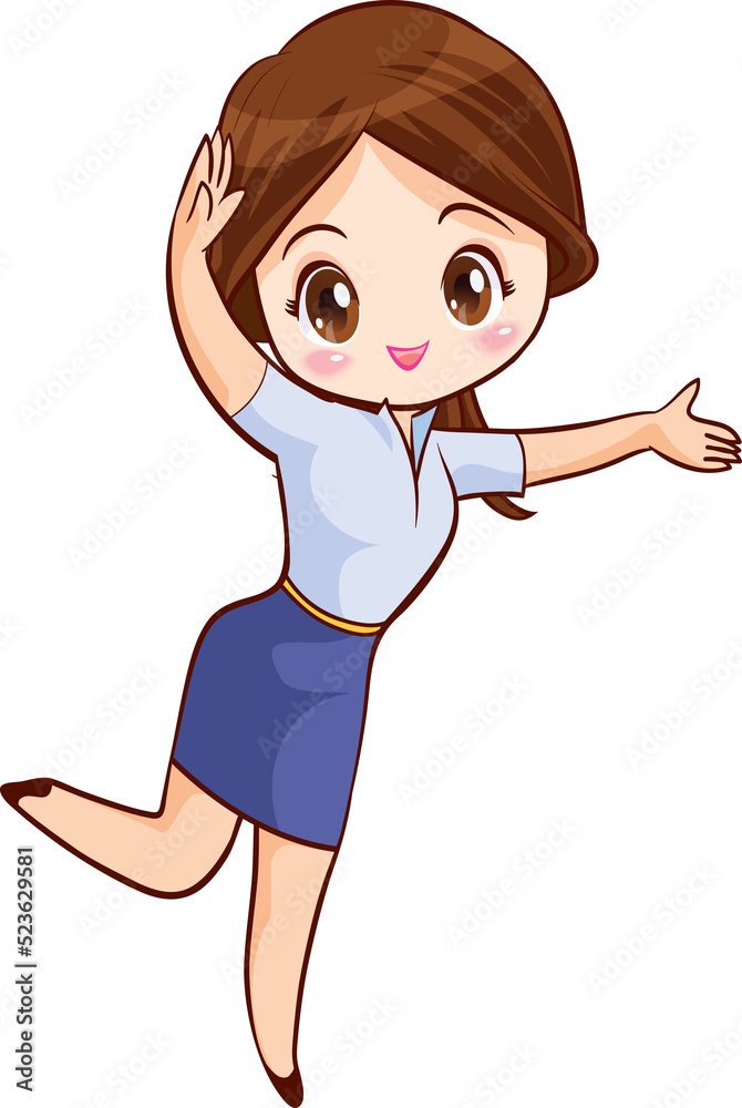 Smiling beautiful woman character in cute actions Smiling beautiful woman character in cute actions