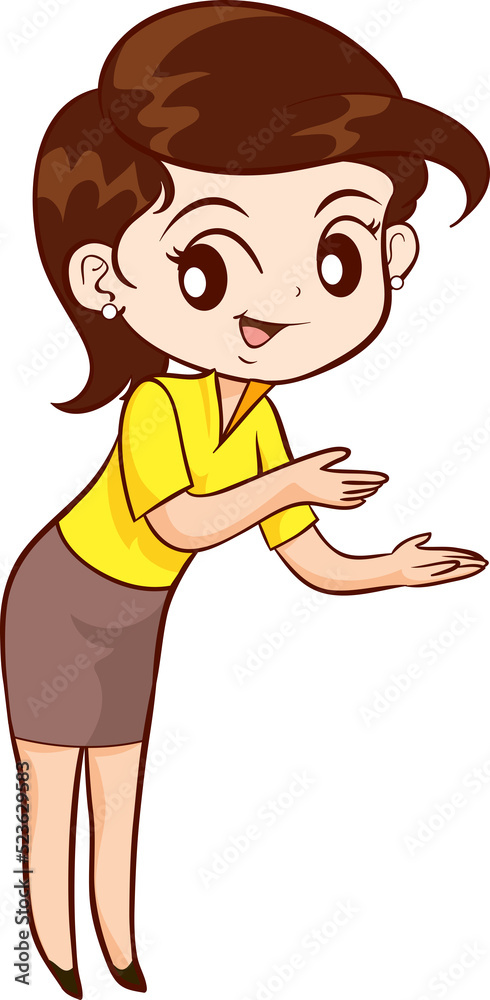 Smiling beautiful woman character in cute actions Smiling beautiful woman character in cute actions
