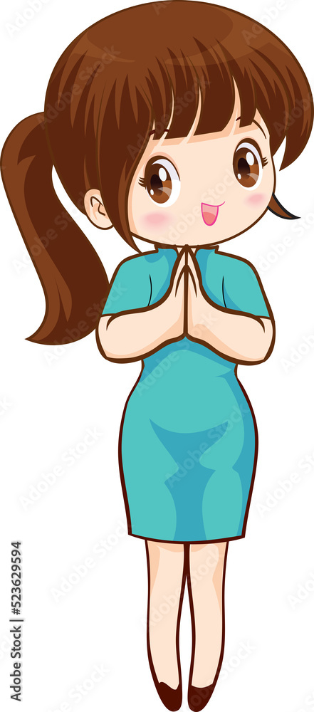 Smiling beautiful woman character in cute actions Smiling beautiful woman character in cute actions