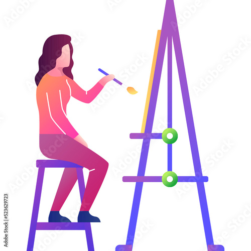 Woman artist drawing vector art canvas icon