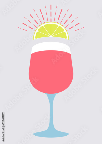 Cocktail glass vintage style poster or menu design with citrus slice. Vector illustration.