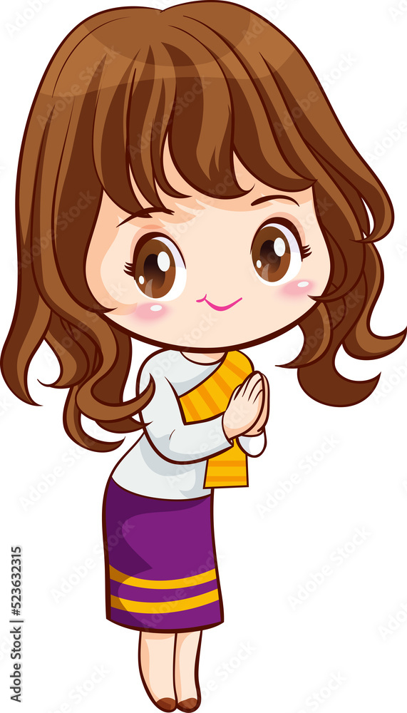 woman cartoon thai traditional Outfit character woman cartoon thai traditional Outfit character