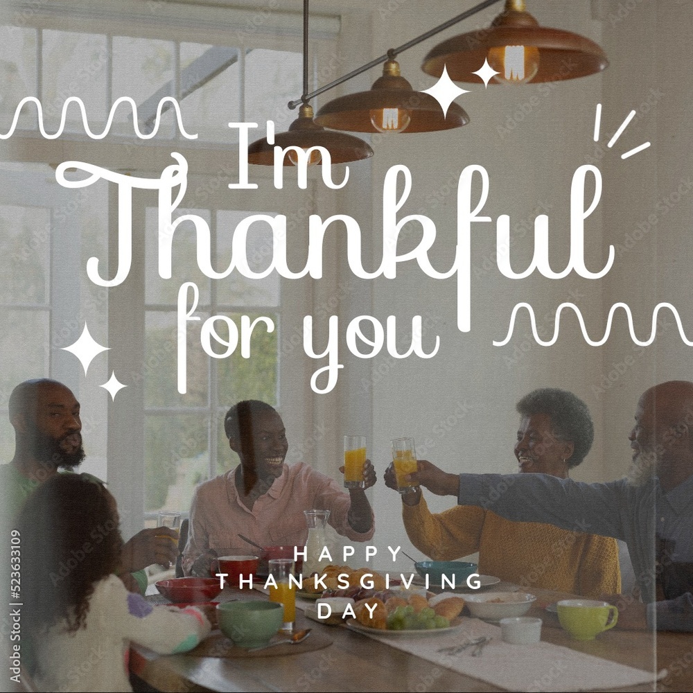 Composition of thanksgiving day text over african american family