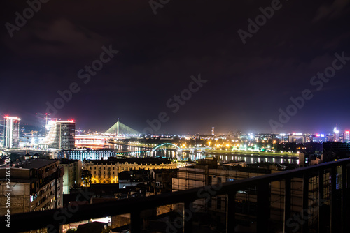 Panoramic night view on Belgrade   Beograd in Serbian   or river Danube and old but also new part of town