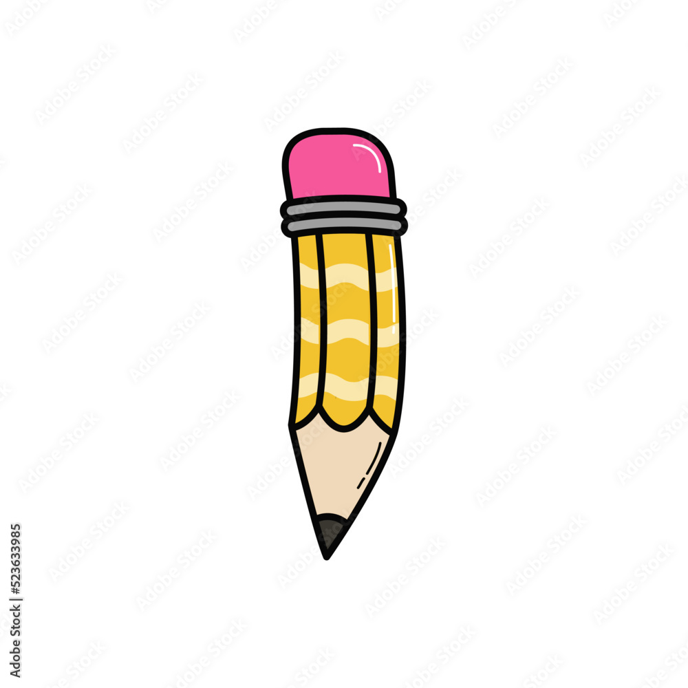 Vector yellow wooden pencil with rubber eraser.Modern design.