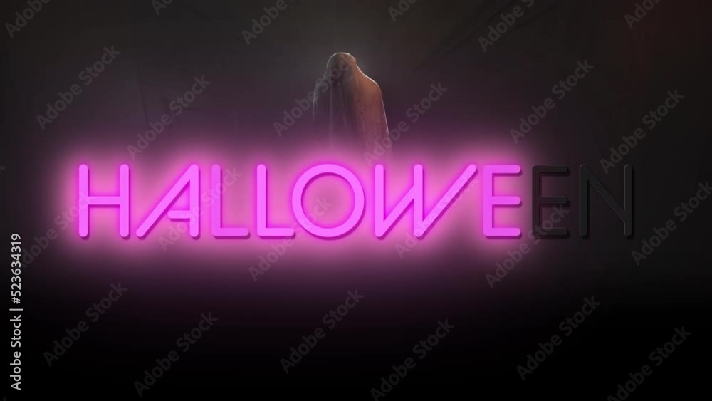 Animation of halloween text over ghost on black background Animation of halloween text over ghost on black background