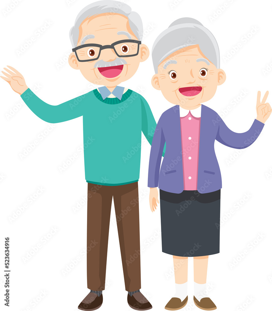 Grandparents,elderly people,grandfather and grandmother, characters in various activities
