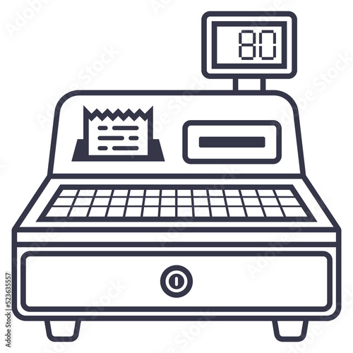 black linear icon old cash register from the store. flat vector illustration