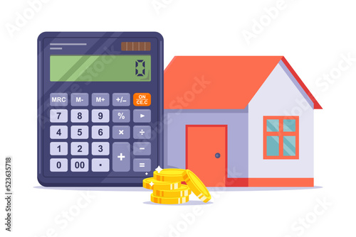 Calculate the cost of a house on a calculator. take a long-term mortgage private house. flat vector illustration.