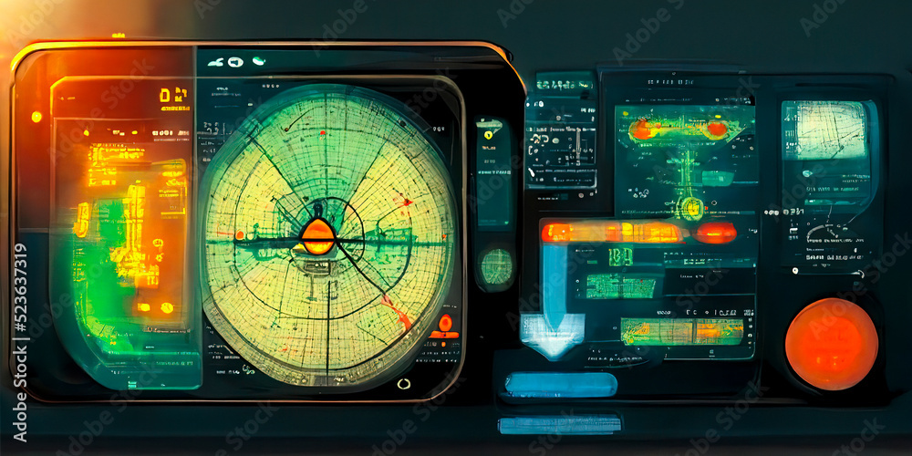 Sonar Screen for Submarines And Ships. Radar Sonar with Object on Map ...