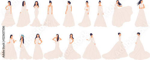 set of bride, wedding in flat style, isolated, vector