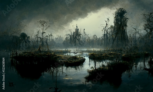 Tela swamp dark atmospheric background, digital art