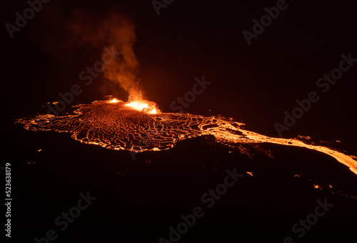 Aerial Drone Image of Meradalir Eruption of Fagradalsfjall Volcano in Iceland 2022 photo