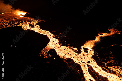 Aerial Drone Image of Meradalir Eruption of Fagradalsfjall Volcano in Iceland 2022 photo