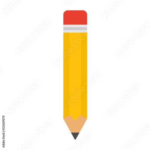 Pencil with red rubber. Education element. Vector isolated on white background.