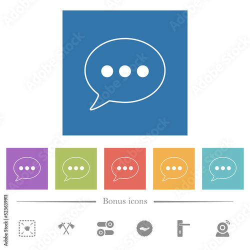 One oval active chat bubble outline flat white icons in square backgrounds