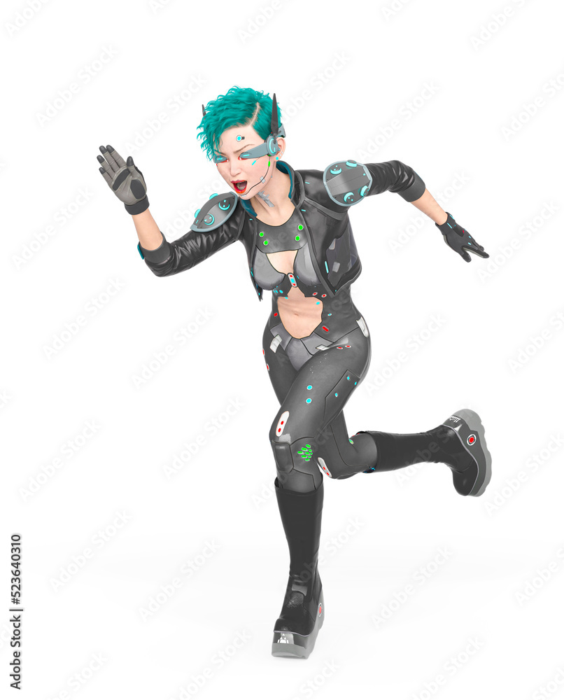 cyberpunk girl is running fast for her life