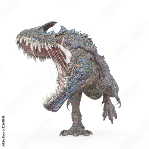 dinosaur monster is attacking on white background side view