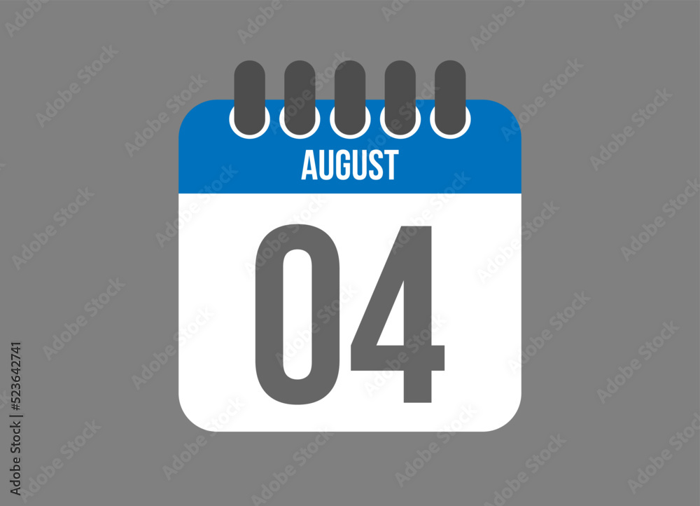 4 calendar august. Calendar icon for August days in blue color on dark background. 4 calendar august. Calendar icon for August days in blue color on dark background.