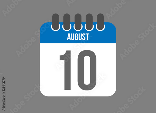 10 calendar august. Calendar icon for August days in blue color on dark background.