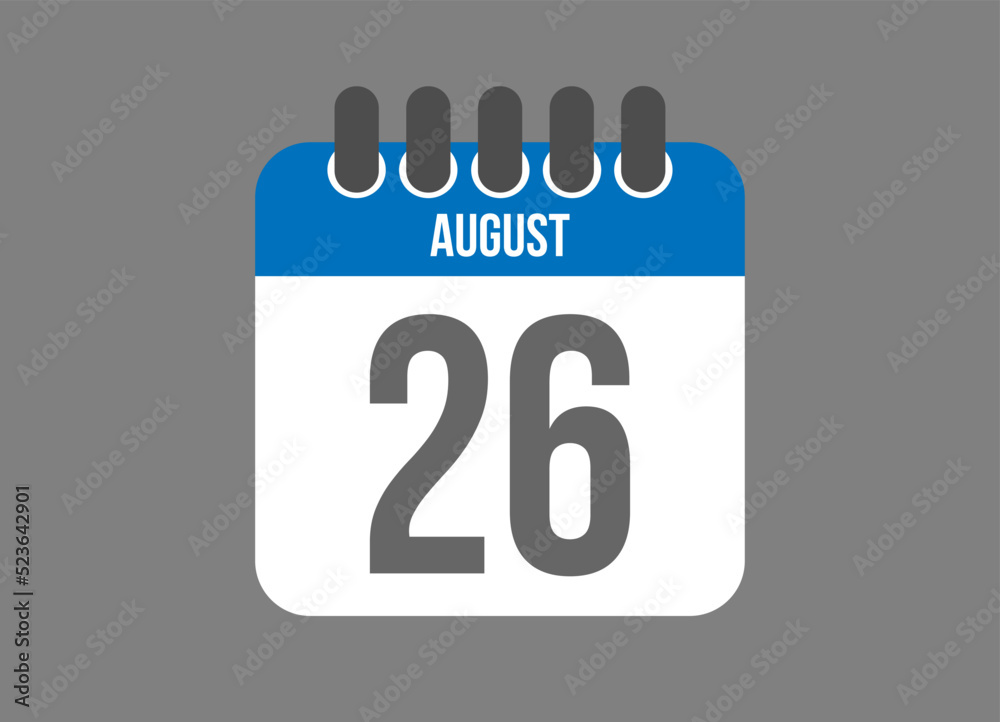 26 calendar august. Calendar icon for August days in blue color on dark background. 26 calendar august. Calendar icon for August days in blue color on dark background.