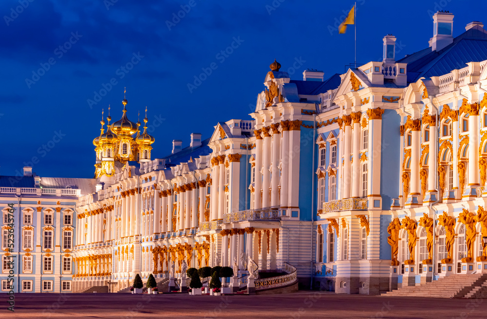 Catherine palace in Tsarskoe Selo (Pushkin) at night, Saint Petersburg, Russia