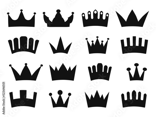 Set of Black Crowns. Royal symbol for logo and web site Vector illustration