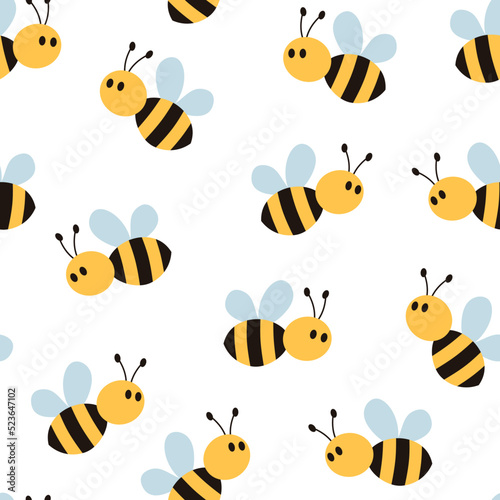 Cute seamless bee pattern. Childish texture on white background. Vector illustration. © Evalinda