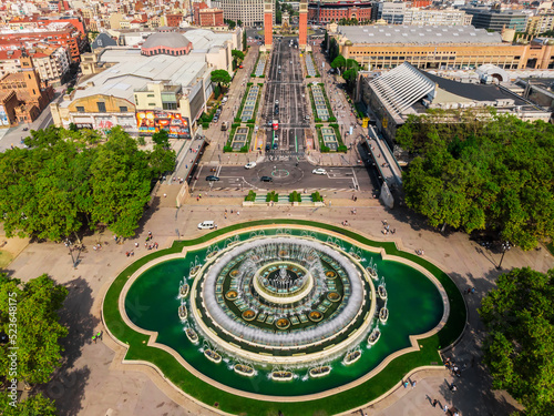 Drone shot of the National Palace in Barcelona. National Museum of Art of Catalonia. View from a drone museum in Barcelona. Montjuic. Mountain in the capital of Catalonia Barcelona