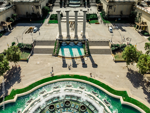 Drone shot of the National Palace in Barcelona. National Museum of Art of Catalonia. View from a drone museum in Barcelona. Montjuic. Mountain in the capital of Catalonia Barcelona