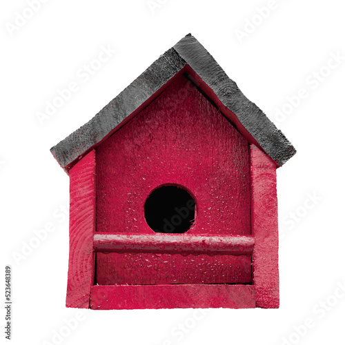 Homemade wooden birdhouse isolated on white Fototapet