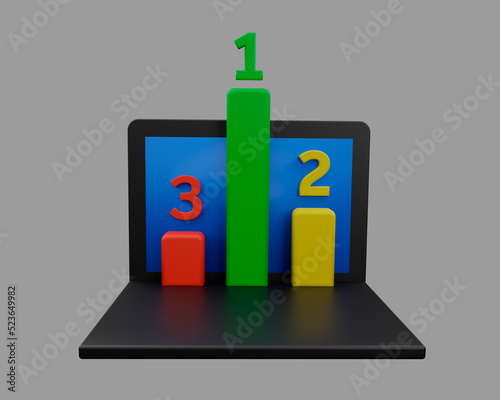 keywords podium icon. ranking concept with computer. 3d rendering. photo