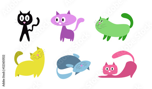 Fototapeta Naklejka Na Ścianę i Meble -  Different cartoon cats set. Simple flat style vector illustration.