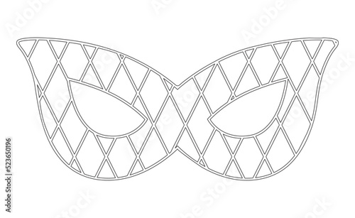 Carnival outline mask vector illustration. Linear rhomb decorated face accessory. Masquerade symbol and outfit. Design for coloring page, template, sticker.