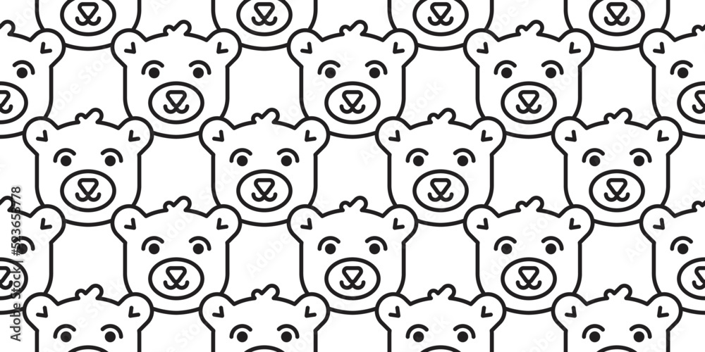 Doodle cute baby bear smiling face seamless pattern