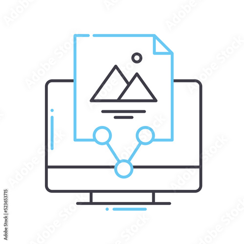 content sharing process line icon, outline symbol, vector illustration, concept sign