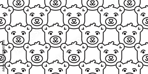 Doodle cute baby bear smiling face seamless pattern