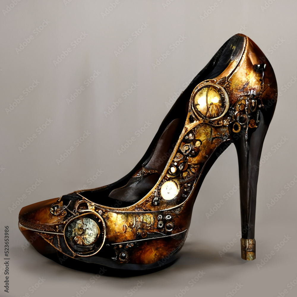 Obraz premium steampunk woman shoe, high heel pump, digital painting, concept illustration