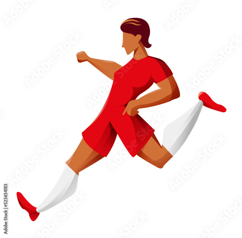 Female football player running, women football, female soccer illustration, vector women soccer player, women football cup. sportswoman kicking 