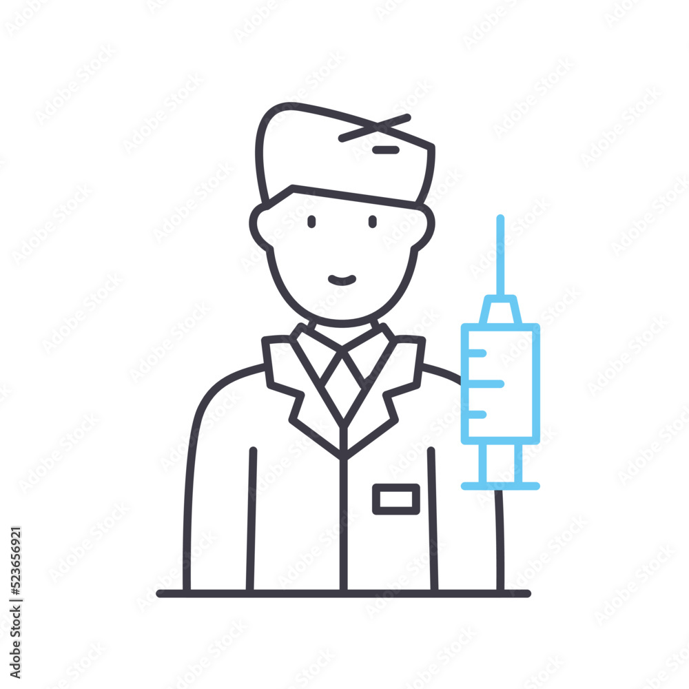 doctor with syringe line icon, outline symbol, vector illustration, concept sign doctor with syringe line icon, outline symbol, vector illustration, concept sign