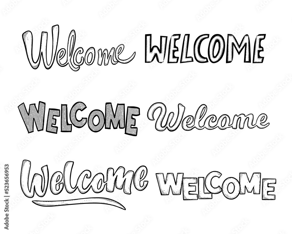 Collection set hand drawn welcome typography free vector