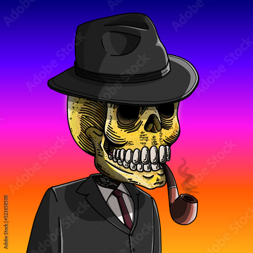 Calavera mexicana con personalidad única. inspirada en Jefes de la Mafia. Crimen.
