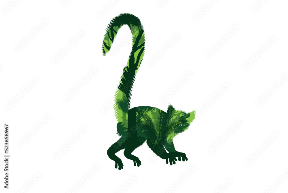 Fototapeta premium Vector tropical rainforest Jungle illustration with lemur