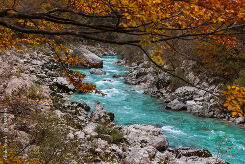 Beautiful Turquoise Coldred Soca River in Trenta Valley Slovenia