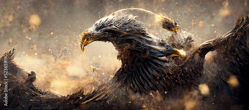 Fotografie, Obraz A man fighting with the legendary eagle digital art Digital Art Illustration Pai