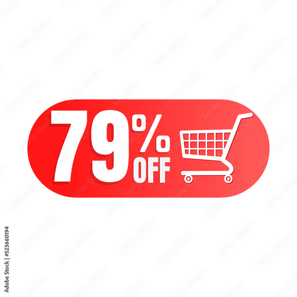 79% off, shopping cart icon, Super discount sale, design in 3D red vector illustration. Seventy nine 79% off, shopping cart icon, Super discount sale, design in 3D red vector illustration. Seventy nine