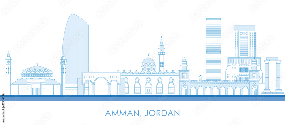 Outline Skyline panorama of city of Amman, Jordan - vector illustration